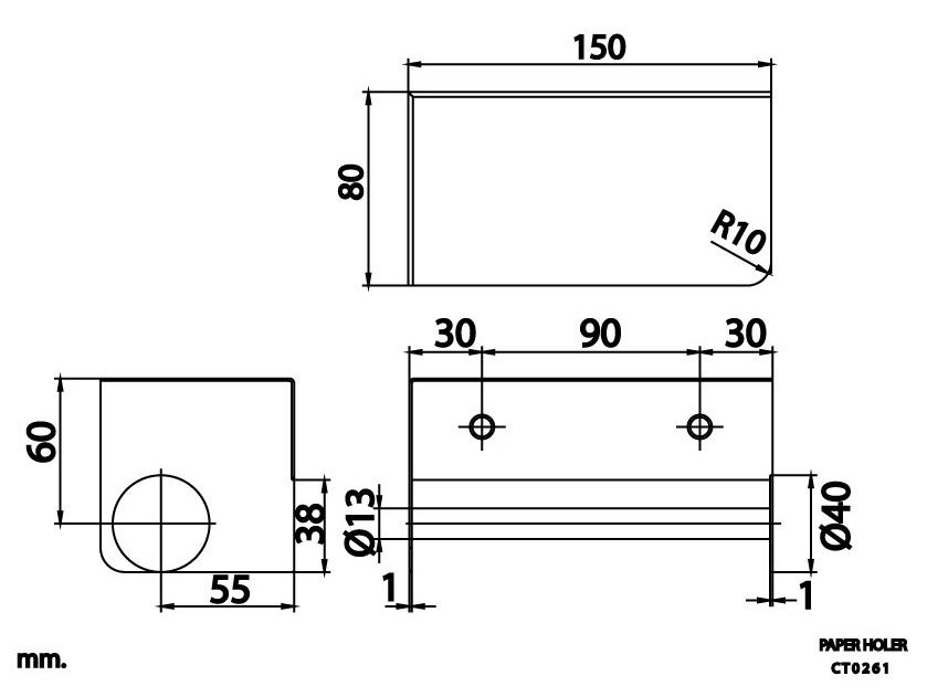 Bản vẽ kích thước móc giấy vệ sinh Cotto CT0261 