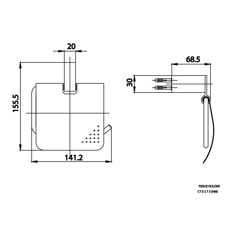 Bản vẽ kích thước móc giấy COTTO CT0273 BL  HM