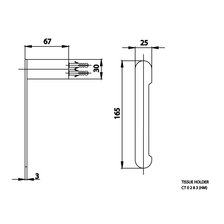 Bản vẽ kích thước móc giấy COTTO CT0283 HM