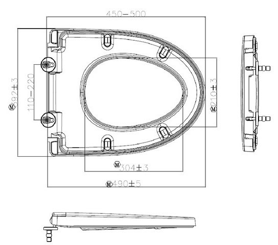 Bản vẽ kích thước nắp êm bồn cầu 640000S-WT American