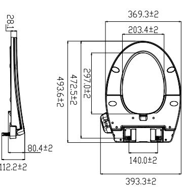 Bản vẽ kích thước nắp bàn cầu American Standard M4A839