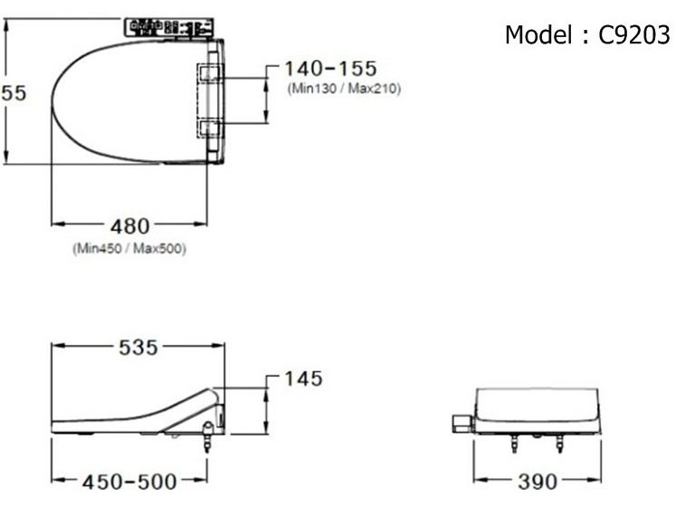 kích thước nắp rửa điện tử C 9203 Cotto