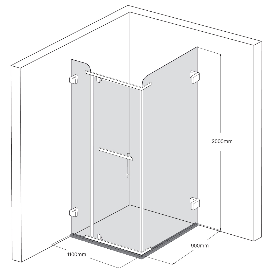 Bản vẽ kích thước vách kính phòng tắm Fendi FDG-1X3 góc vuông