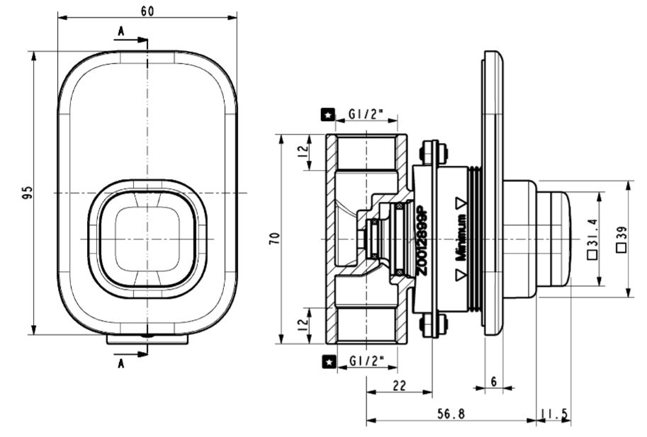 Bản vẽ kích thước vòi sen âm tường WFT826B American