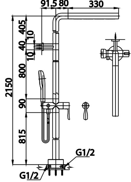 kích thước sen cây đặt sàn CT386 AXZ003  Cotto