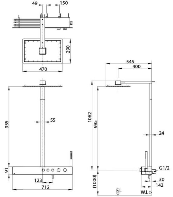 Bản vẽ vòi hoa sen tắm đứng TBW05401A nhiệt độ TOTO