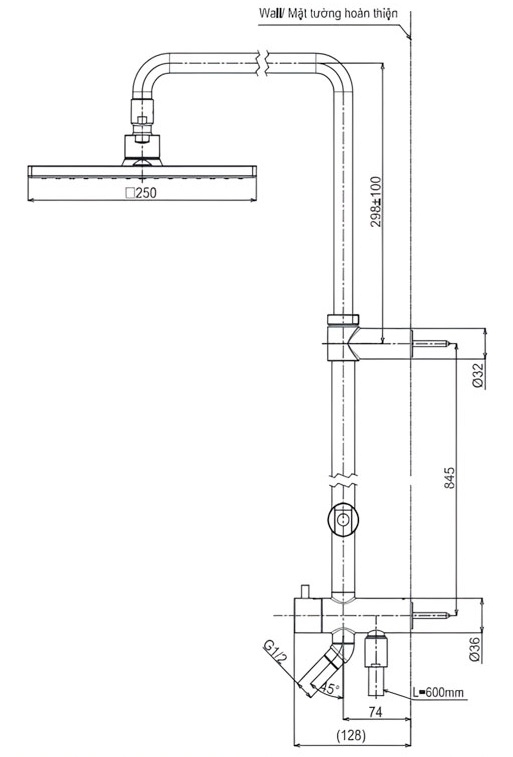 Bản vẽ kích thước thân cây senTBW08006A TOTO