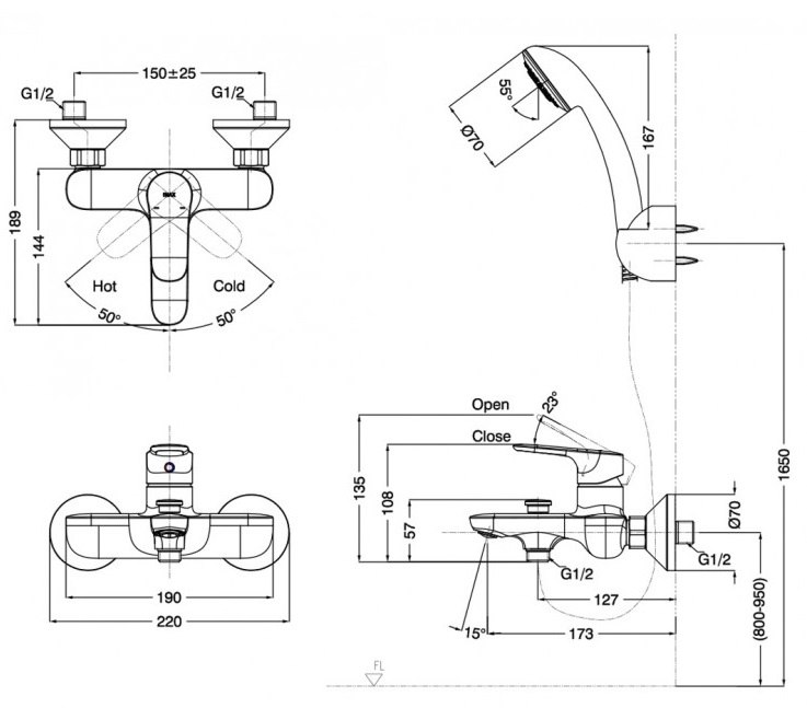 Bản vẽ vòi hoa sen tắm Inax BFV-1403S-3C 