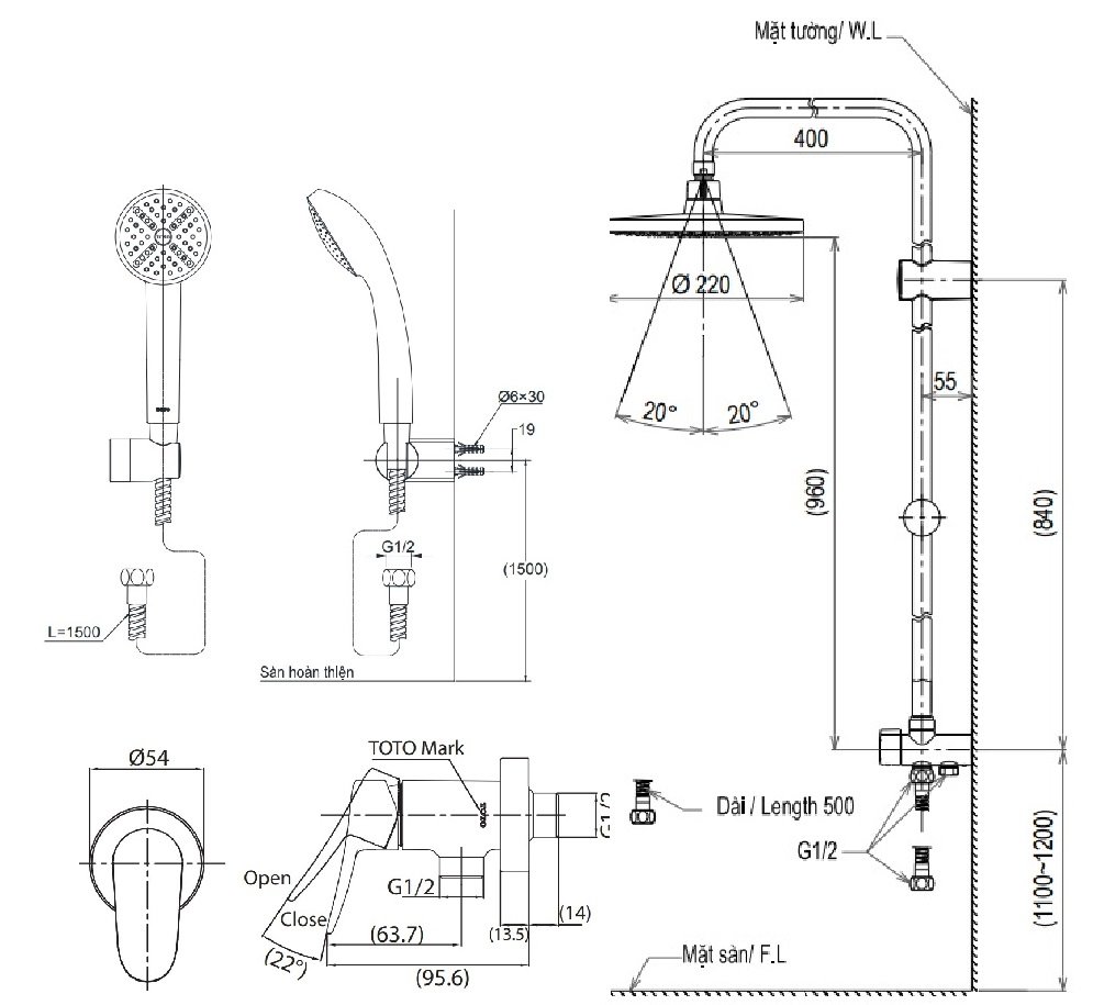 Bản vẽ bộ sen cây tắm TOTO DM907CS TBS04101V DGH104ZR