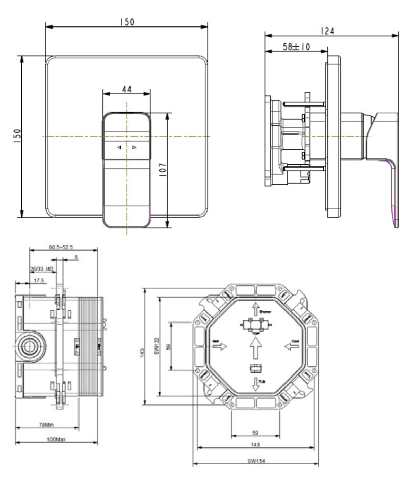 Bản vẽ kích thước nút điều chỉnh nóng lạnh WF1322 American