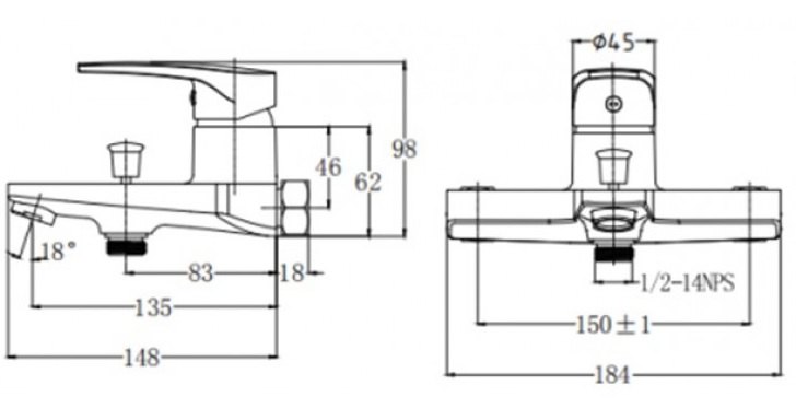 Bản vẽ vòi sen S393CB Caesar nóng lạnh