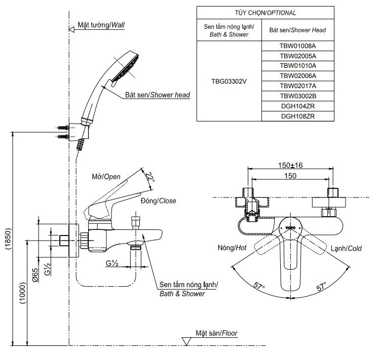 Bản vẽ bộ vòi sen TBG04302V+DGH104ZR TOTO