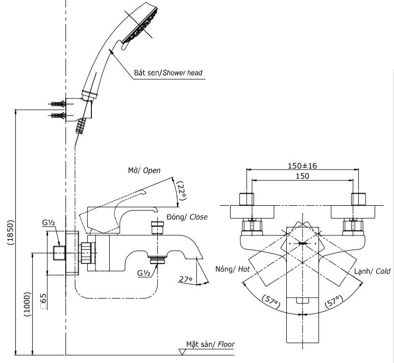 Bản vẽ bộ vòi sen TBG08302V+DGH108ZR TOTO