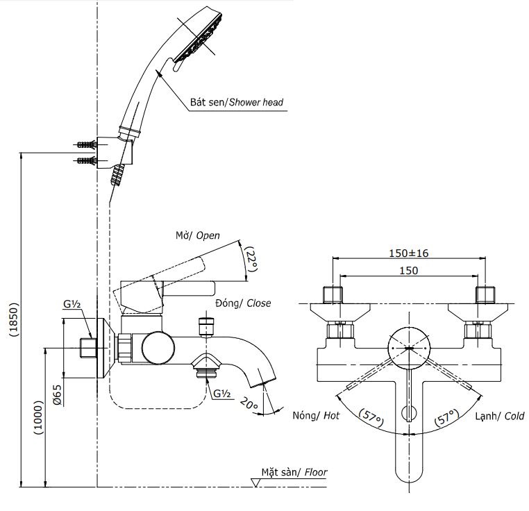 Bản vẽ bộ vòi sen TBG11302V+DGH108ZR TOTO