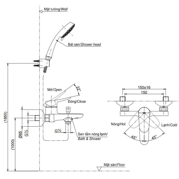 Bản vẽ kích thước vòi sen TOTO TBS04302V