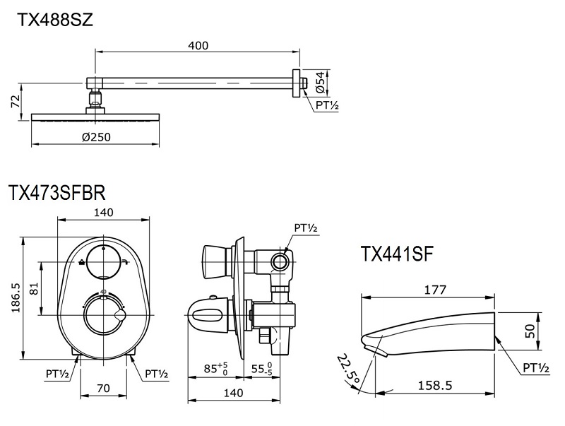 Bản vẽ bộ sen tắm TOTO TX488SZ TX473SFBR TX441SF