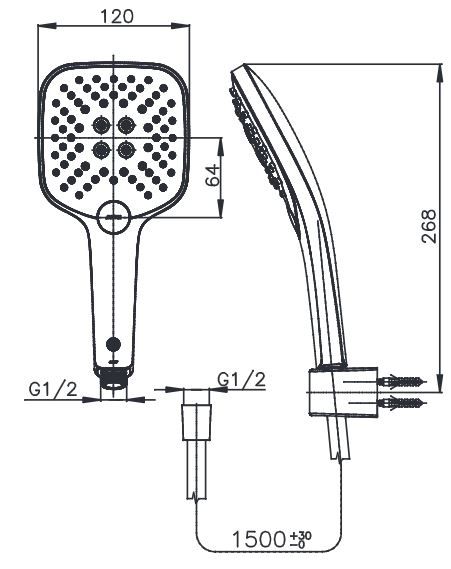 Bản vẽ kích thước tay sen ZH018 HM Cotto