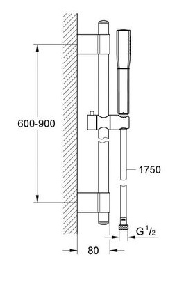 Bản vẽ kỹ thuật bộ sen và thanh treo Grohe 26038IGO Grandera