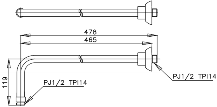 Bản vẽ kích thước thanh nối bát sen gắn tường COTTO Z419 