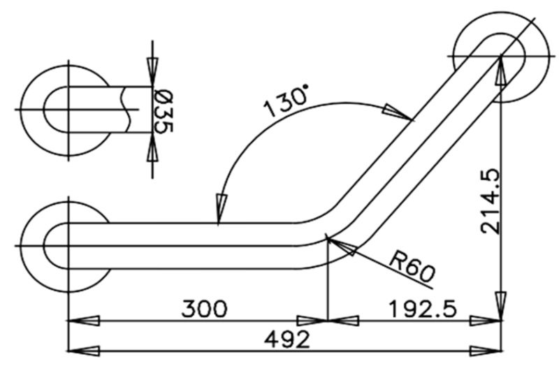 Bản vẽ kích thước tay vịn CT7503 HM Cotto chữ V