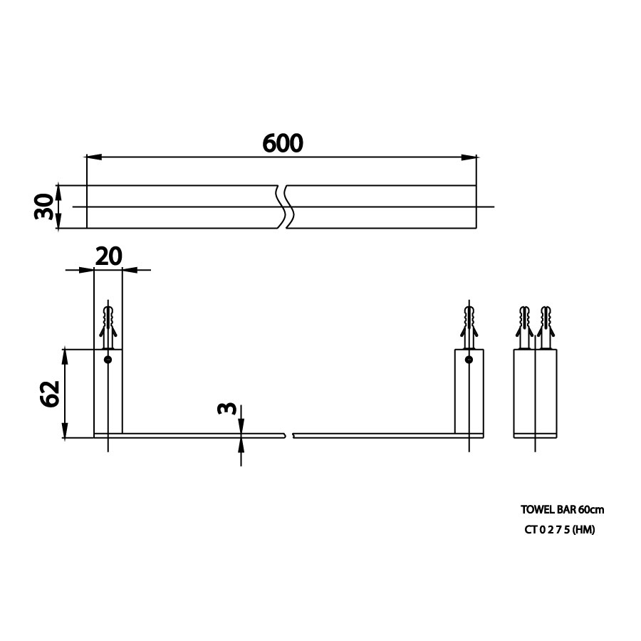 Bản vẽ kĩ thuật thanh vắt khăn CT0275 HM cotto 