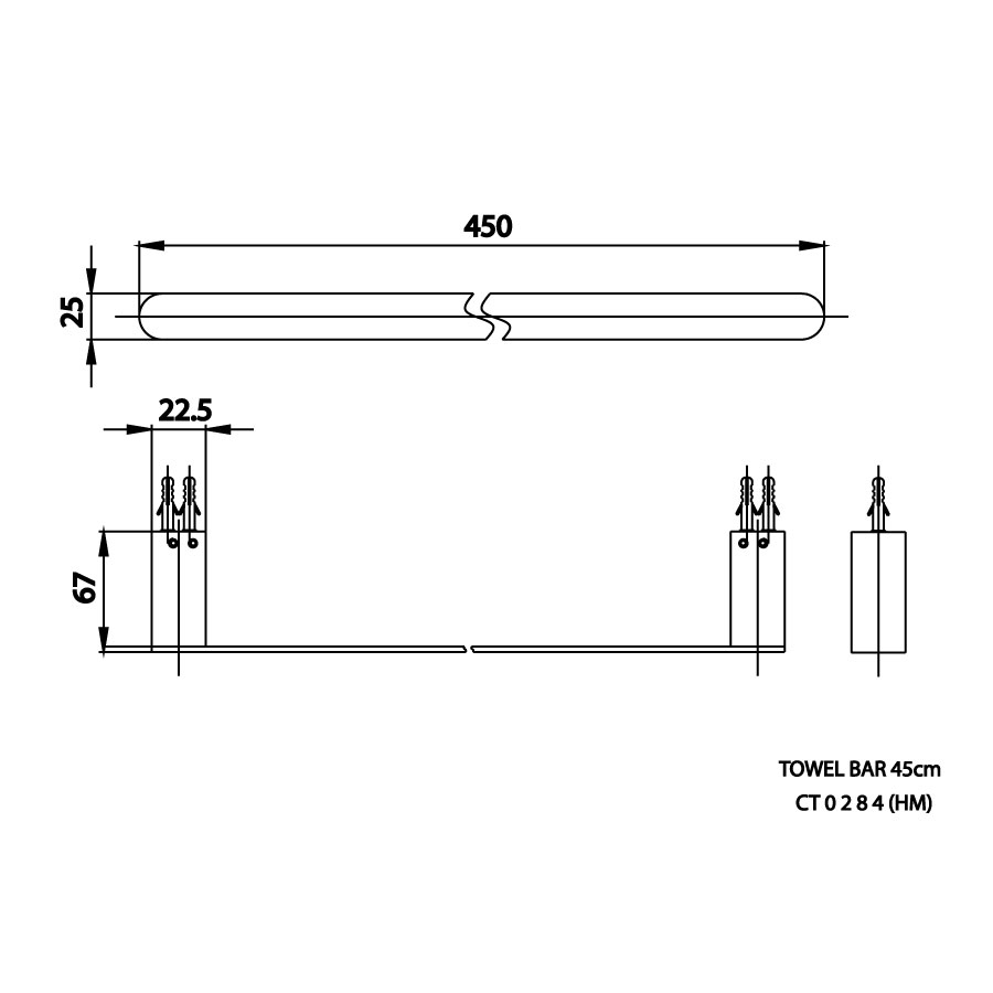 Bản vẽ kĩ thuật thanh vắt khăn CT0284 HM cotto