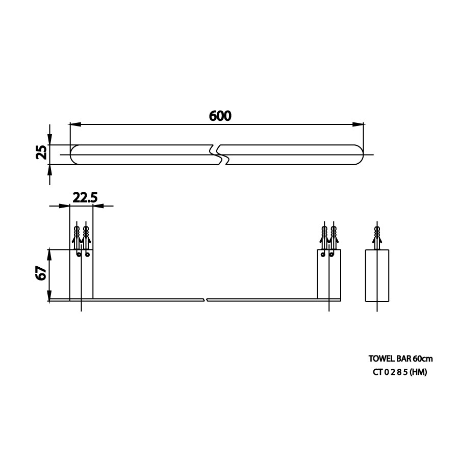 Bản vẽ kĩ thuật thanh vắt khăn CT0285 HM cotto 