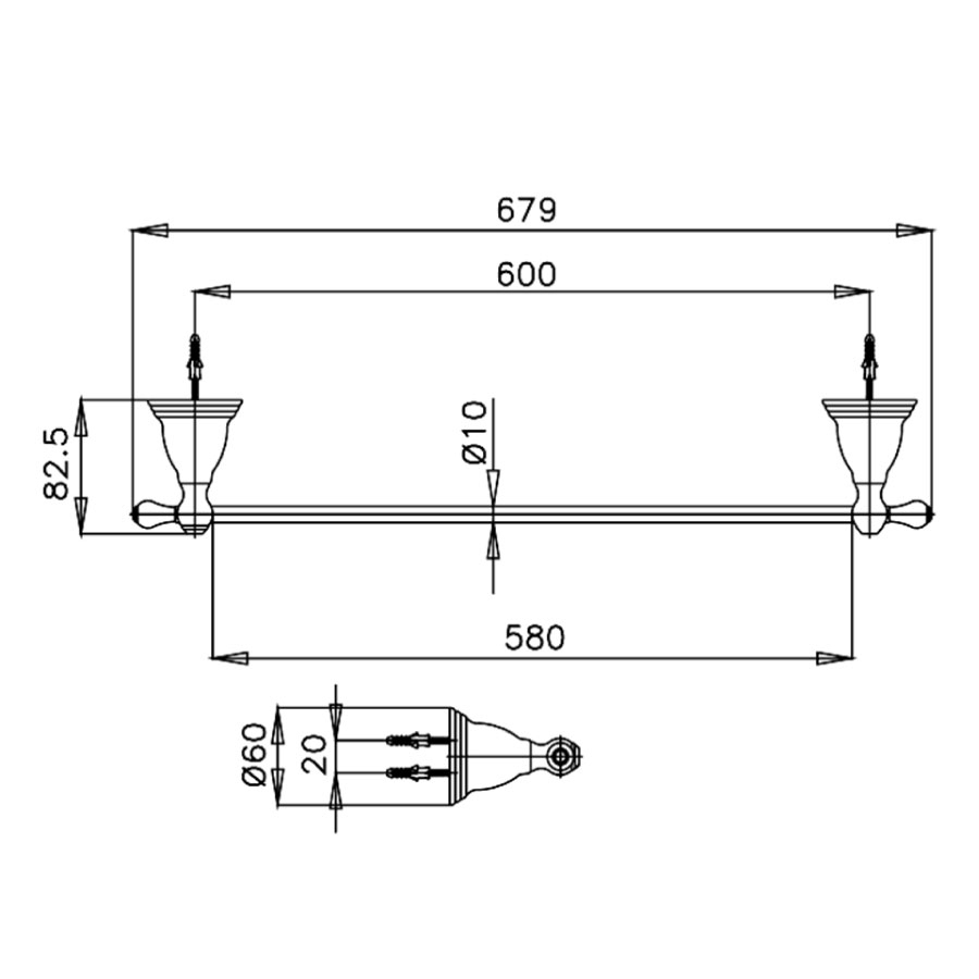 Bản vẽ kĩ thuật thanh vắt khăn CT042 HM cotto 