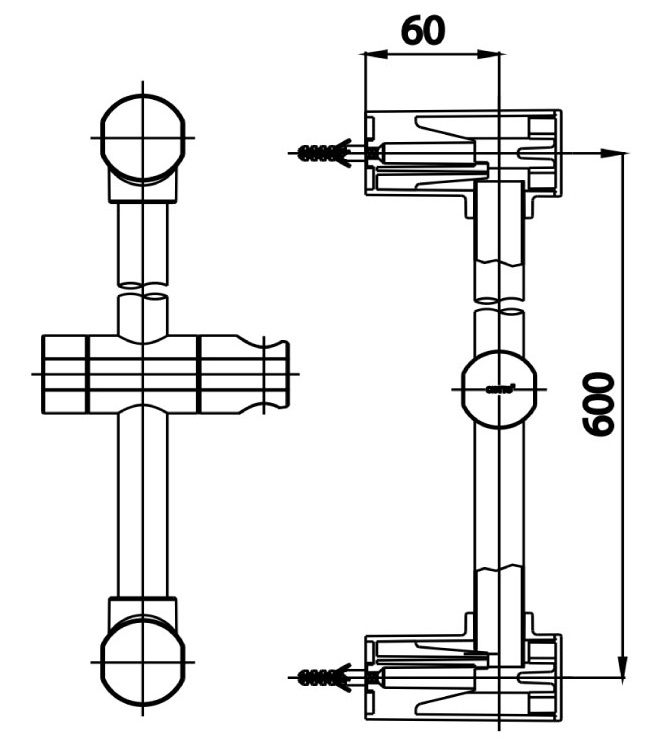 Bản vẽ kích thước thanh trượt sen CT709 HM Cotto