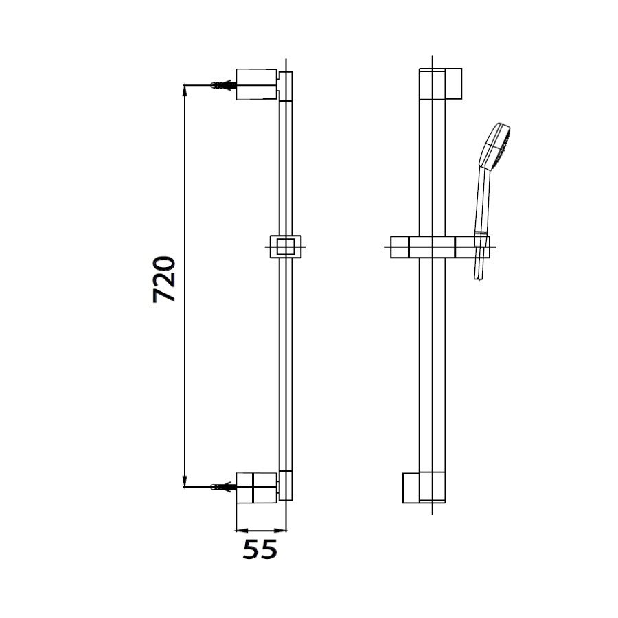 Bản vẽ kích thước thanh trượt sen CT0131 cotto