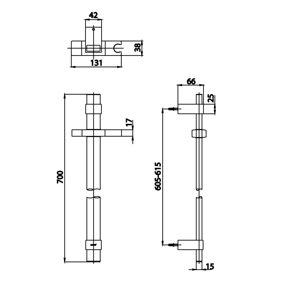 Bản vẽ kích thước thanh trượt sen CT0136 BN2 Cotto