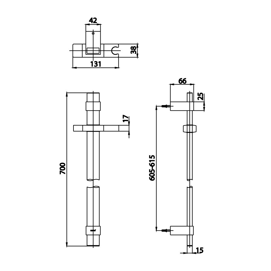 Bản vẽ kích thước thanh trượt sen CT0136 GR2 Cotto