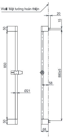 Bản vẽ thanh trượt tay sen TBW07018A TOTO