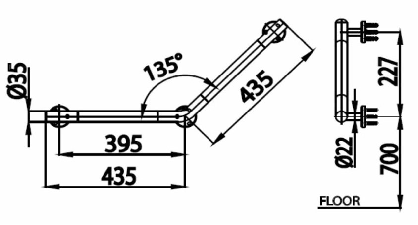 Bản vẽ kích thước tay vịn CT0163 Cotto chữ V