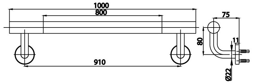 Bản vẽ kích thước tay vịn CT0195 Cotto thẳng