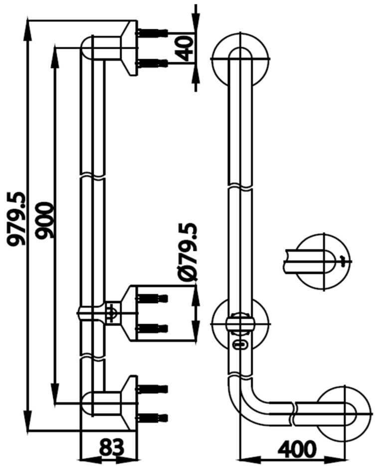 Bản vẽ kích thước tay vịn CT727L WH Cotto chữ L