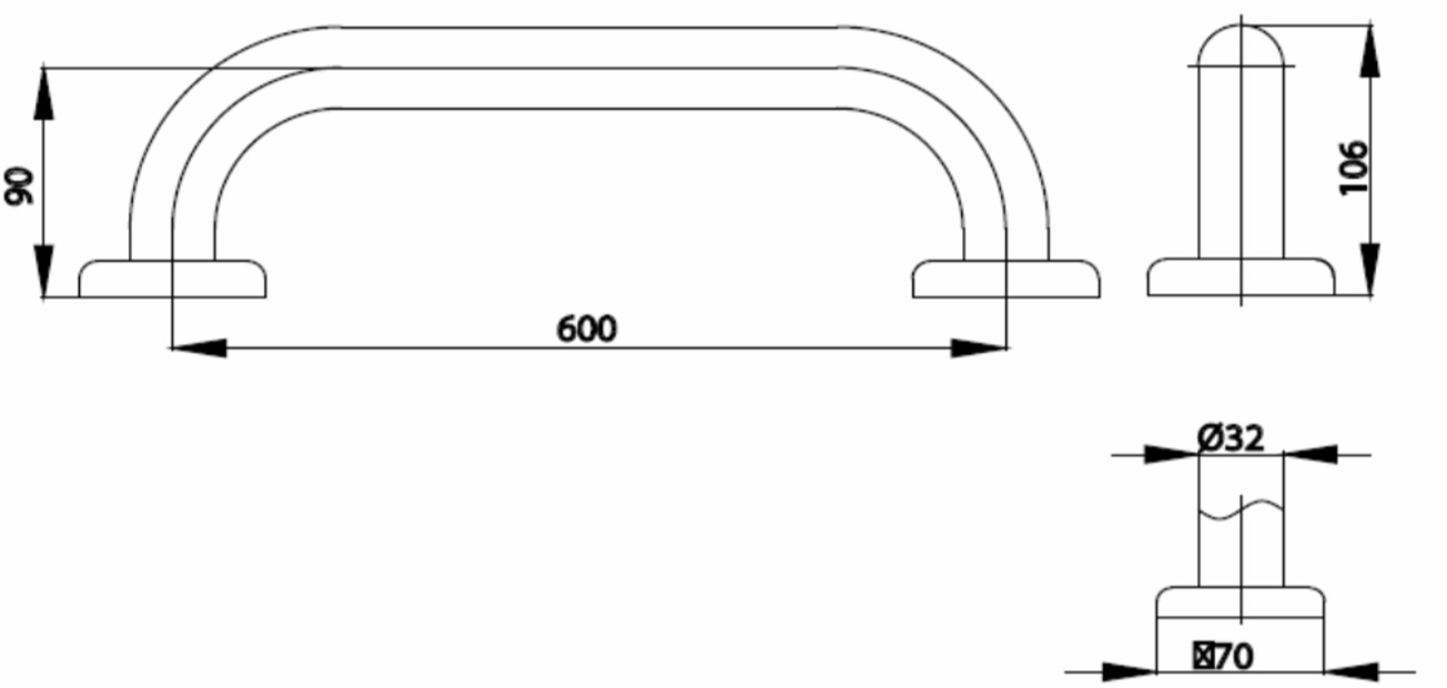 Bản vẽ kích thước tay vịn CT750(HM) Cotto thẳng