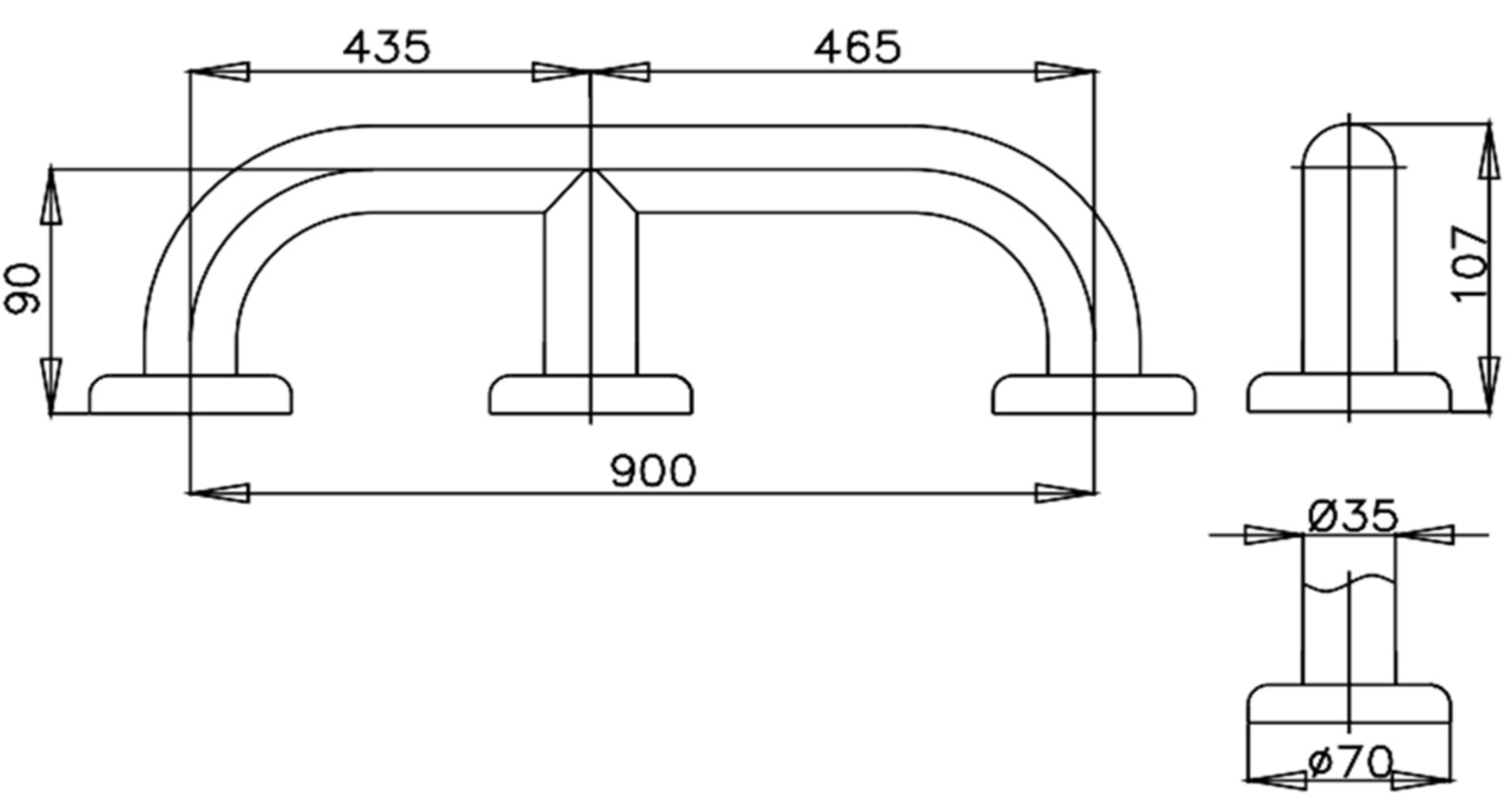 Bản vẽ kích thước tay vịn CT7501L90 HM Cotto thẳng 900 mm