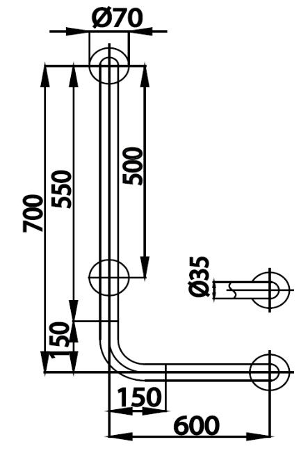 Bản vẽ kích thước tay vịn CT7502L/R HM Cotto chữ L