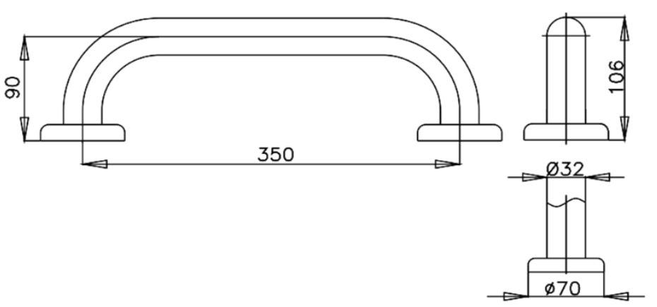 Bản vẽ kích thước tay vịn CT7501L35(HM) Cotto thẳng