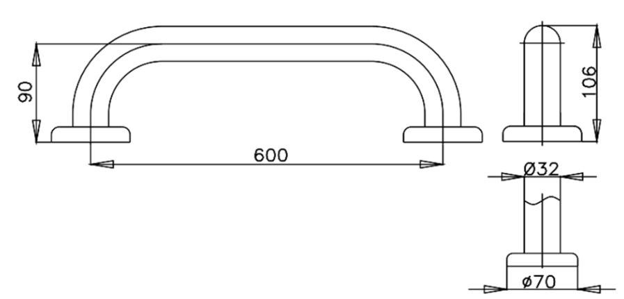 Bản vẽ kích thước tay vịn CT750L60#SA(HM) Cotto thẳng