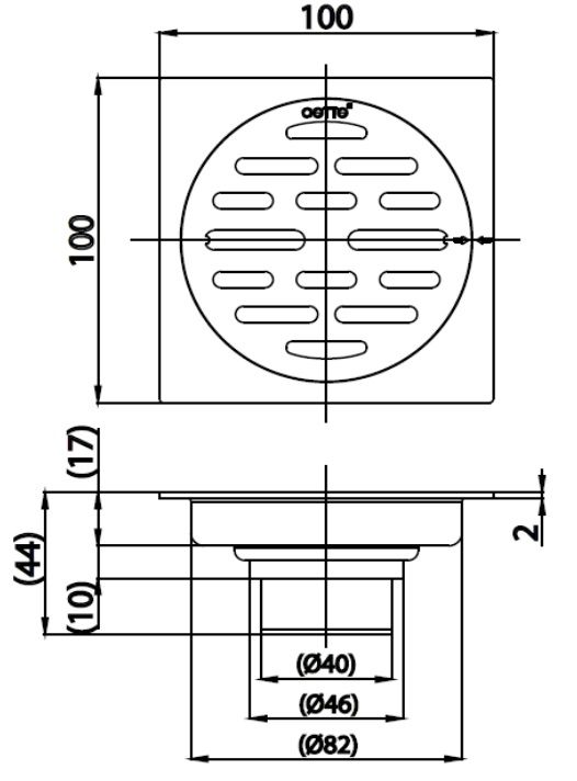 Bản vẽ kích thước thoát sàn CT6404Z2P HM Cotto Ø82