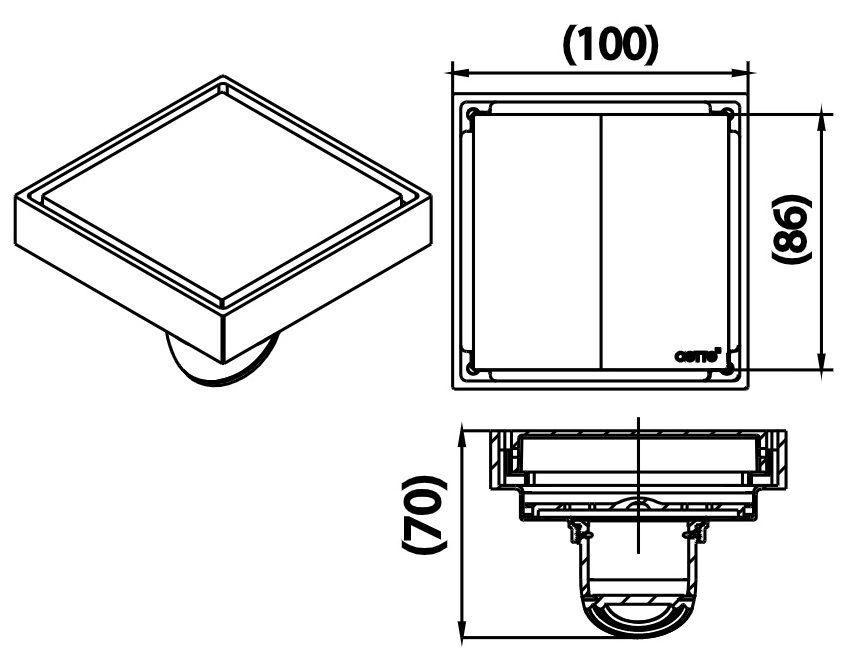 Bản vẽ kích thước thoát sàn CT6405Z2P HM Cotto