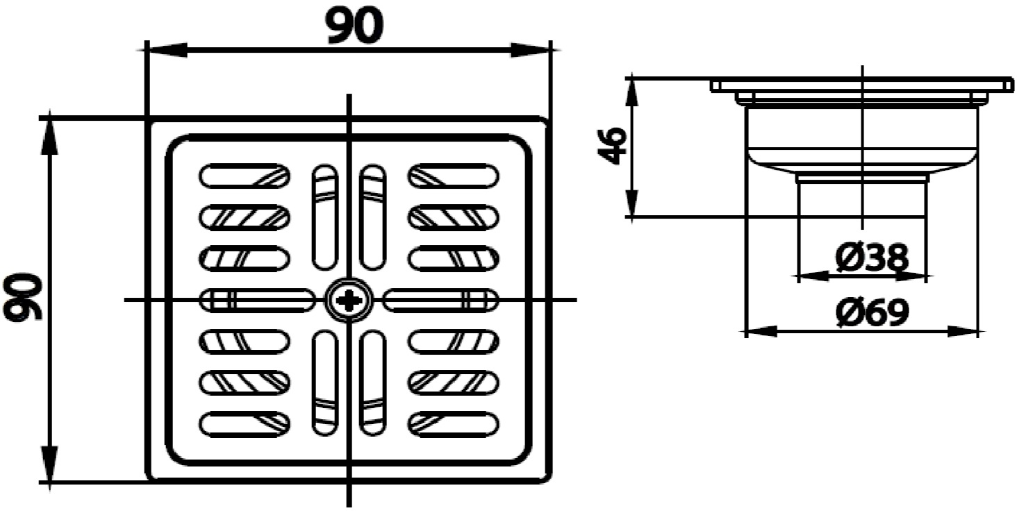 Bản vẽ kích thước thoát sàn CT697Z1P HM Cotto 