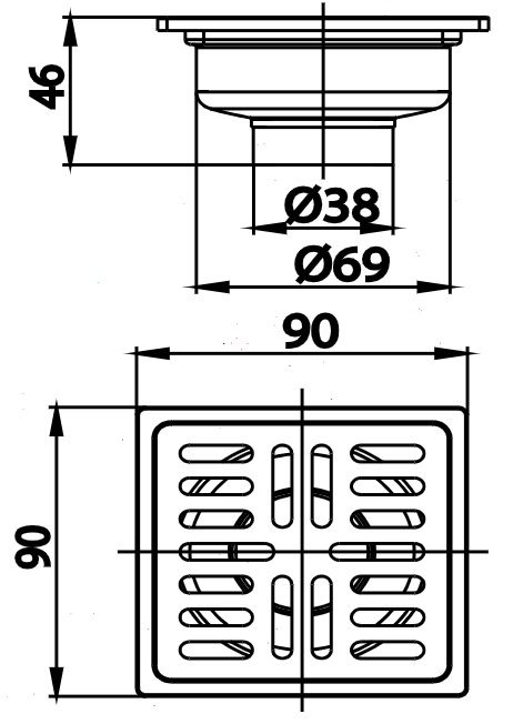 Bản vẽ kích thước phểu thoát sàn CT697Z1PW HM Cotto