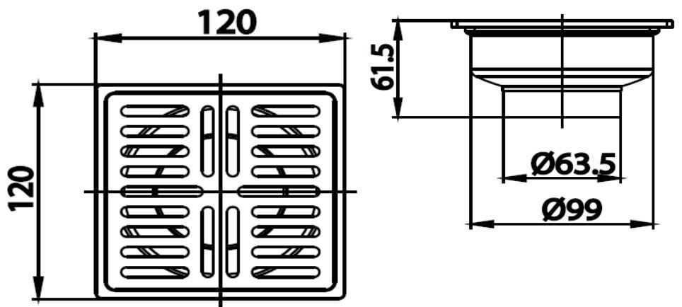 Bản vẽ kích thước phểu thoát sàn CT697Z3PW HM Cotto