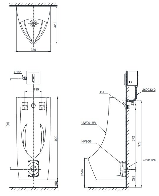 Bản vẽ kích thước bồn tiểu TOTO UT 901H 