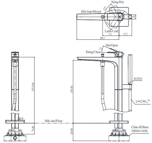 Bản vẽ vòi xả bồn tắm Toto TBG07306A TBN01105B