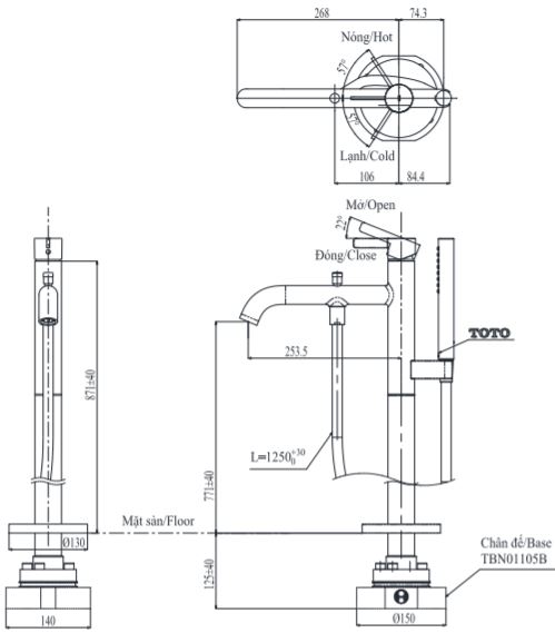 Bản vẽ vòi xả bồn tắm Toto TBG11306 A TBN01105 B