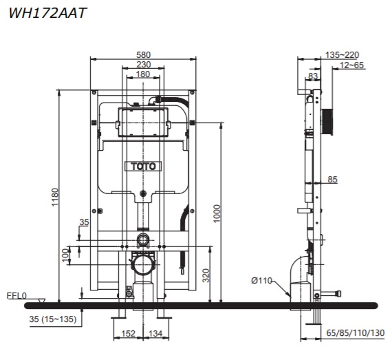 Bản vẽ kỹ thuật két nước âm tường WH172A AT TOTO